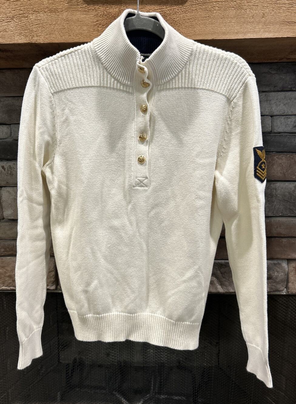 Women’s LRL Lauren Ralph Cream GOLD Button Naval Patch Long Sleeve Sweater L *B4